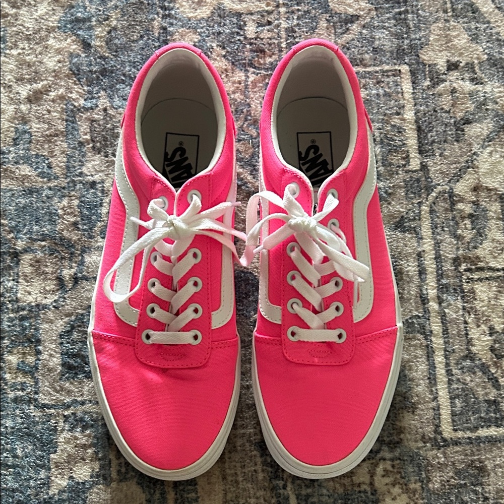 Vans Women's Neon Pink and White Sneakers
